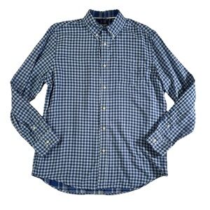 Chaps Ralph Lauren Mens L Cobalt Blue Checked Gingham Button Down Cotton Shirt
